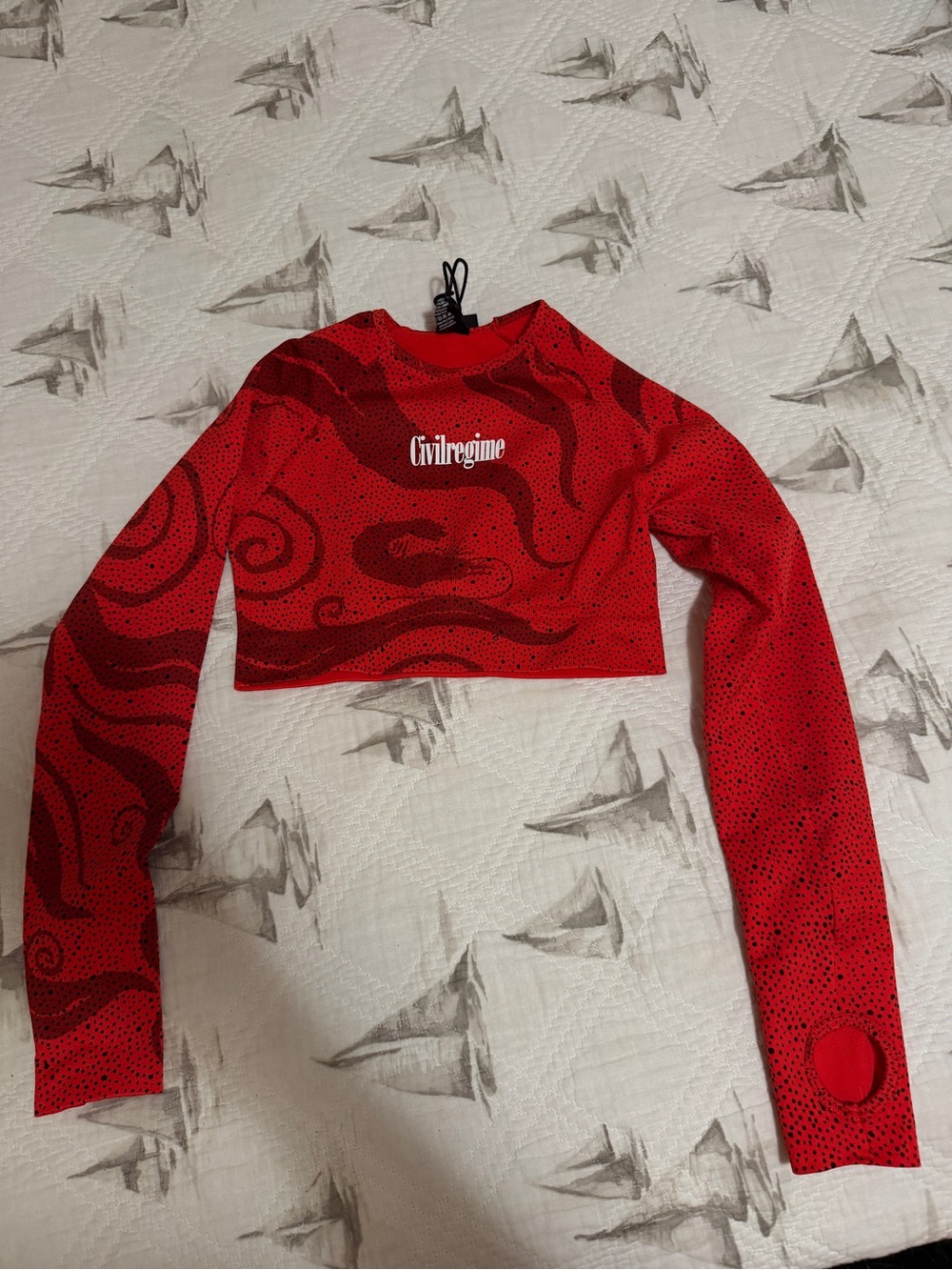 NWT Civil Regime Red Cropped Long Sleeve Top